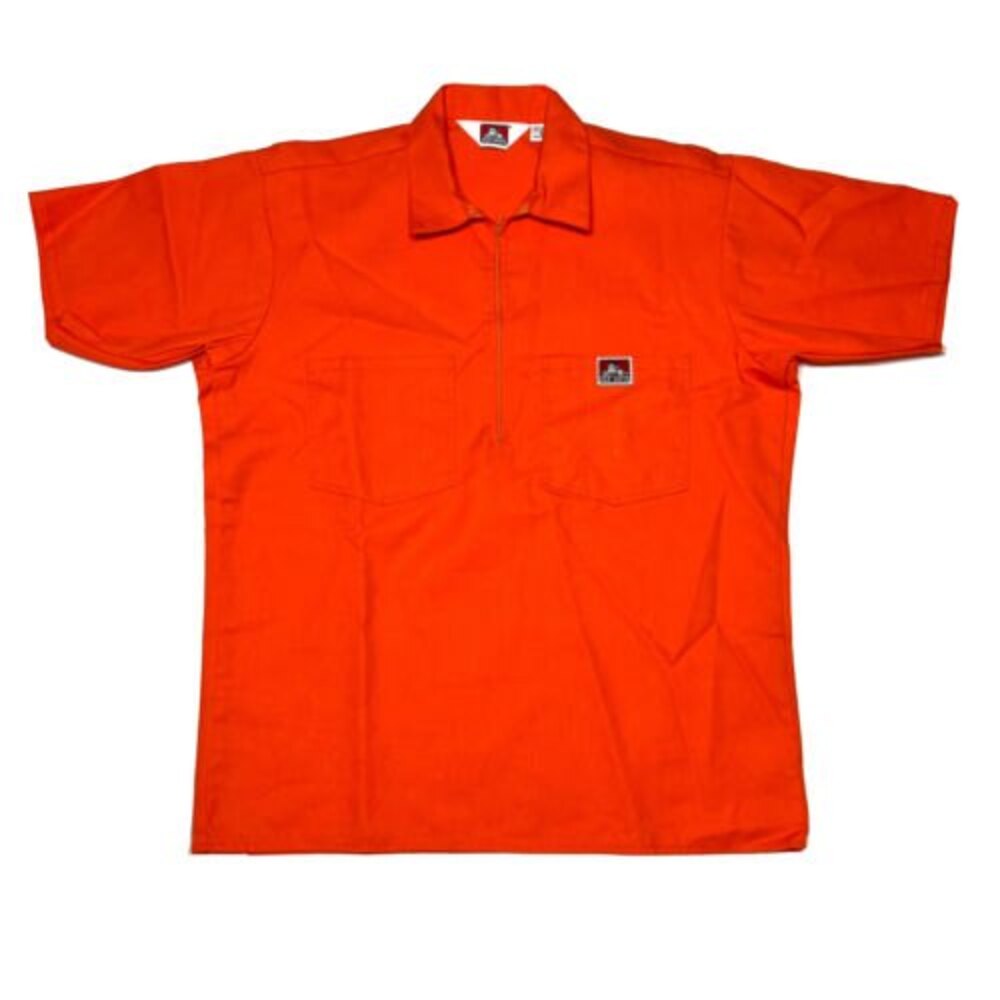 Vintage Ben Davies Mens Zip Work Shirt Size L bright Orange